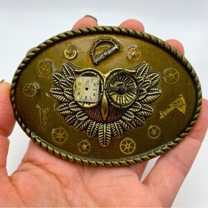 Steampunk Owl Elgin Watch Parts Bronze Belt Buckle